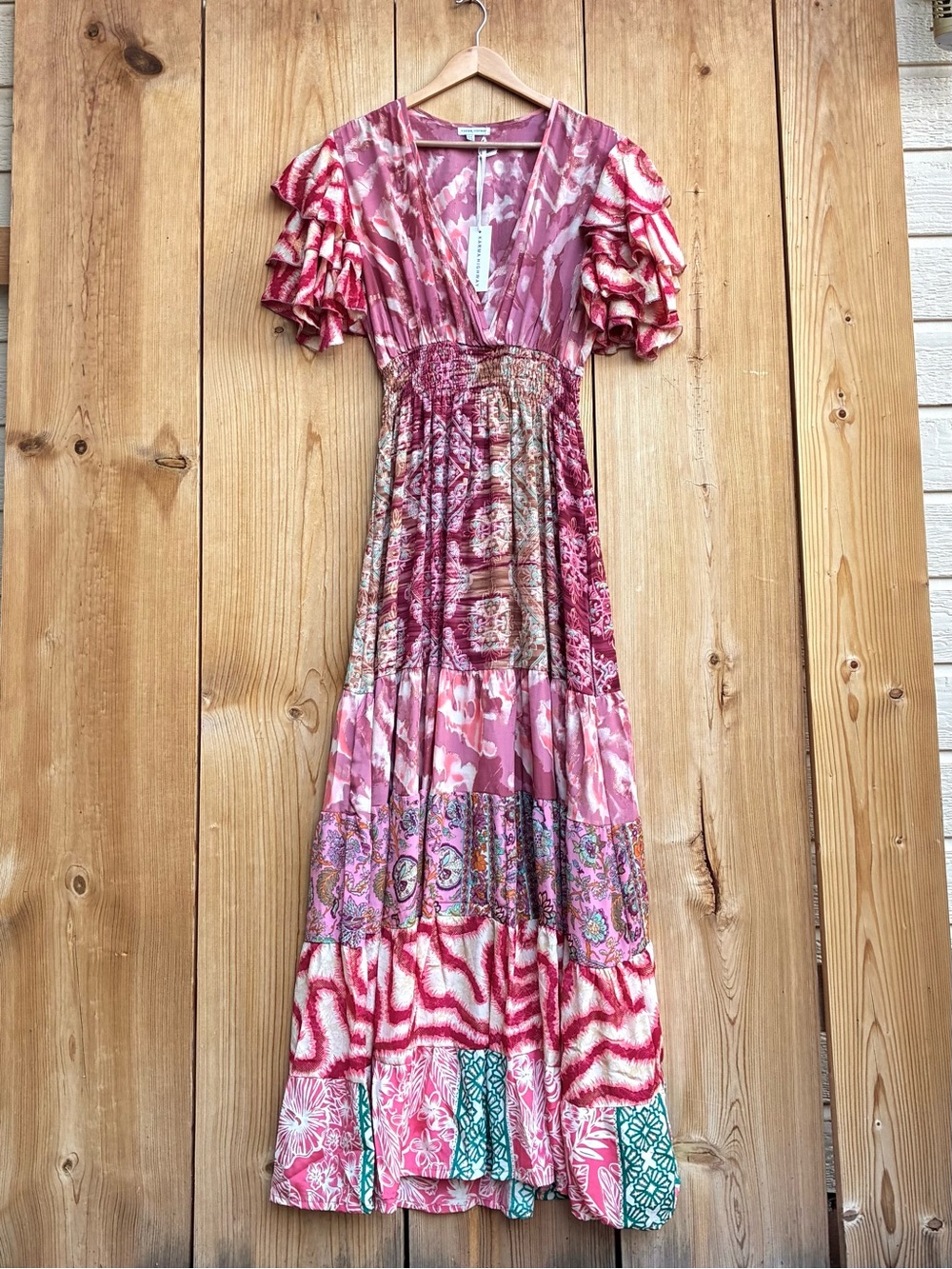 Karma Highway Long Ruffled Sleeve Floral Boho Dress One Size